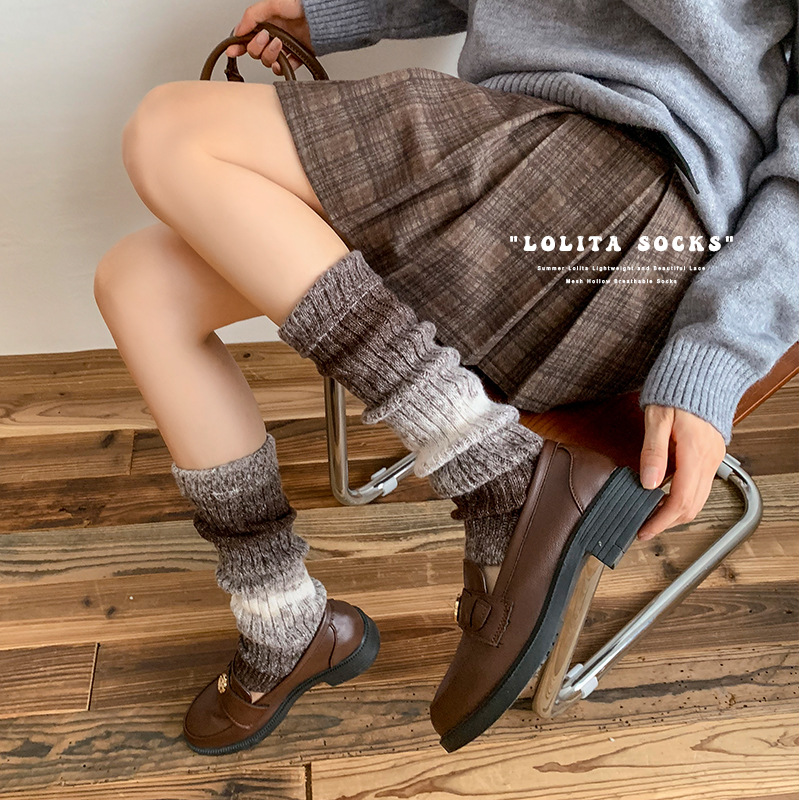 Scaldamuscoli Bootshang Calzini di cotone Calzini spessi autunnali e invernali a righe verticali Calzini caldi a contrasto sfumato Encore Calzini rossi in pile_voghion.com