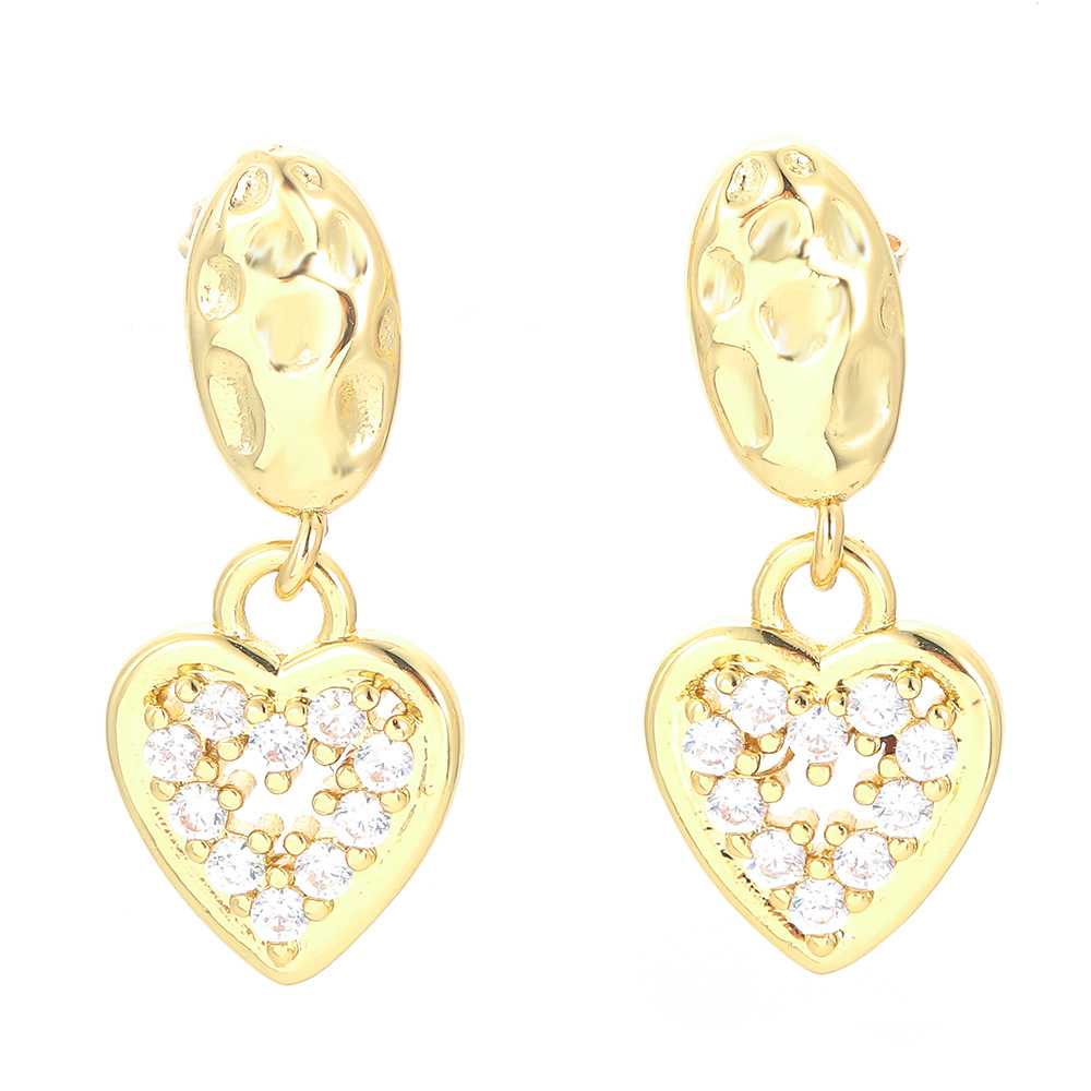 Heart Shape Pattern Fashion Heart Shape Copper Drop Earrings Plating Inlay Zircon Copper Earrings