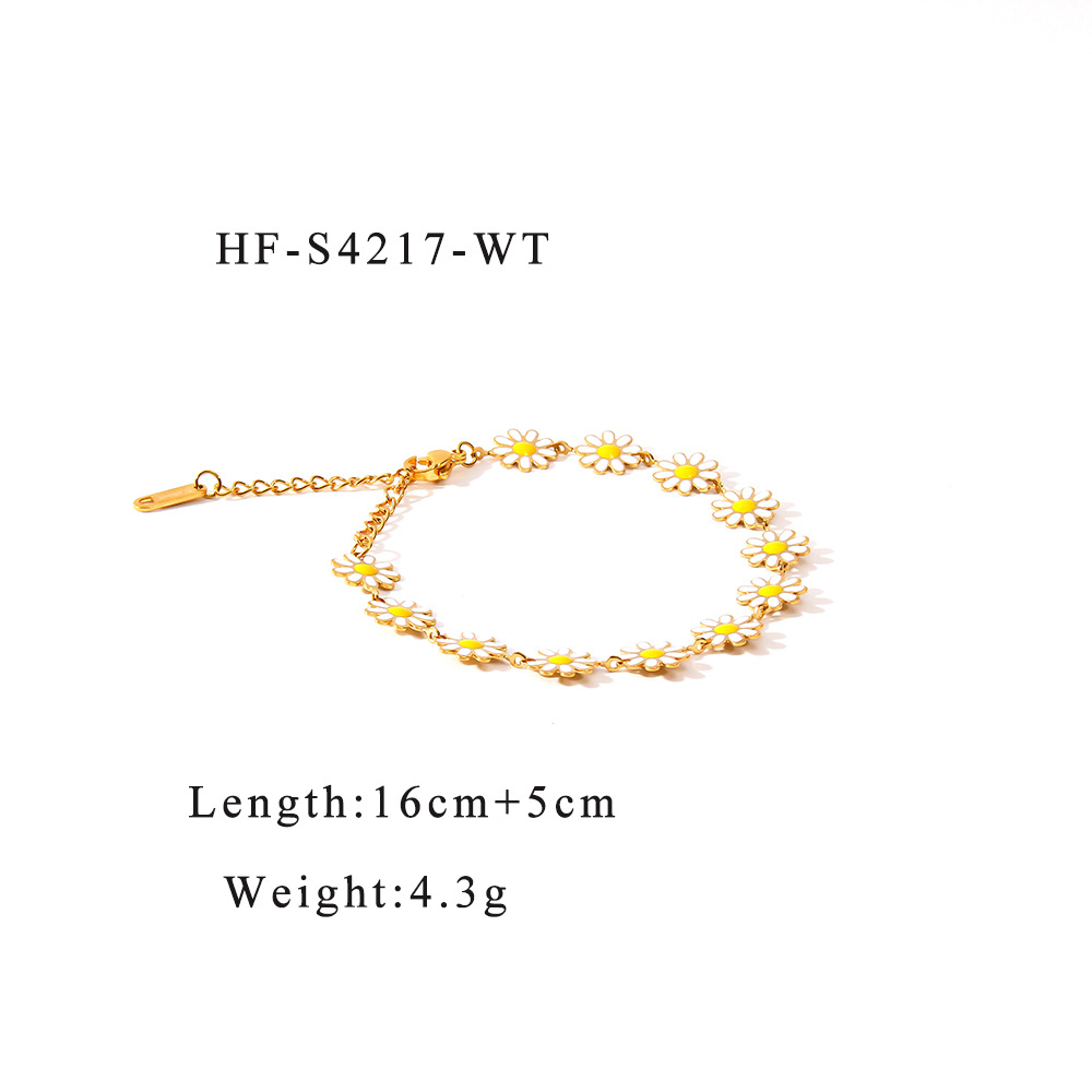 7g Weight Bracelets, Necklace Classification 1 Piece Quantity Daily Occasion 304 Stainless Steel Material Daisy Pattern All Seasons Season Women's Gender Plating Design Elegant Style Wholesale Jewelry Elegant Daisy 304 Stainless Steel Plating Bracelets Necklace 3
