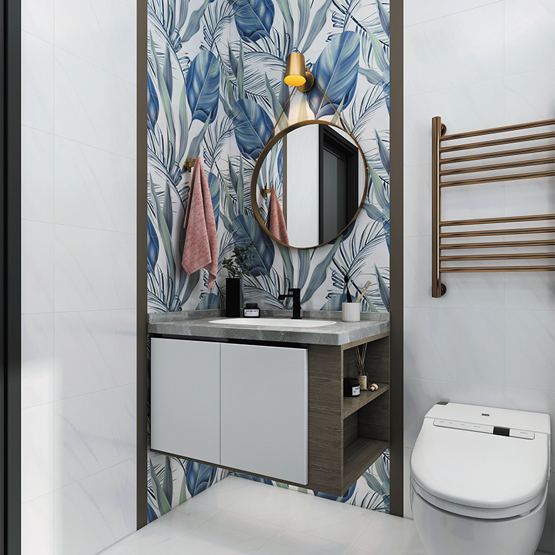 簡約現代衛生間瓷磚花磚浴室馬桶花灑背景牆磚白色防滑地磚300800