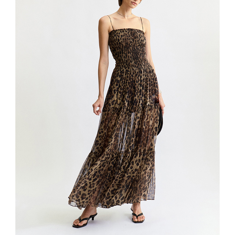UNI/Retro_Mulberry Silk Geochi Dry Flowing Paris Leopard Smack Dress…