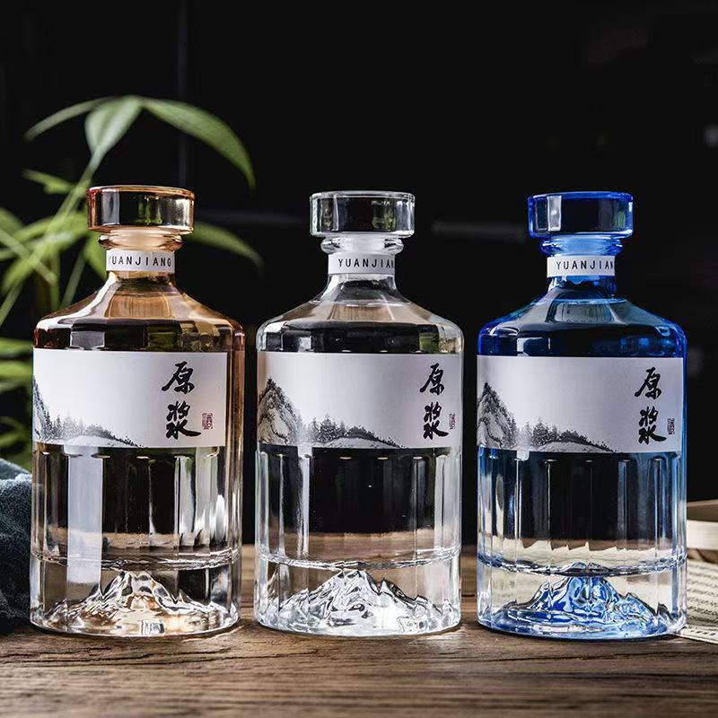 高颜值一斤装透明开山玻璃白酒瓶加厚密封白酒空瓶礼盒全套包装