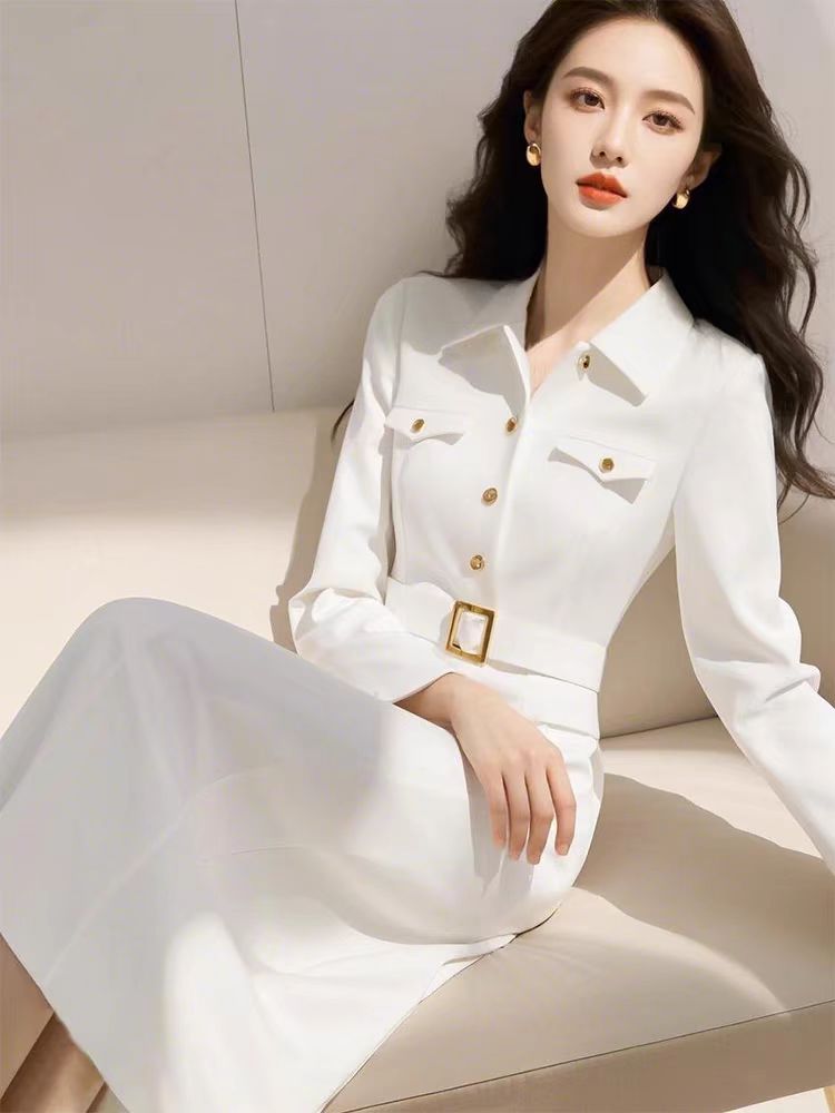 Đầm sơ mi trắng phong cách Pháp thanh lịch dáng suông — trắng