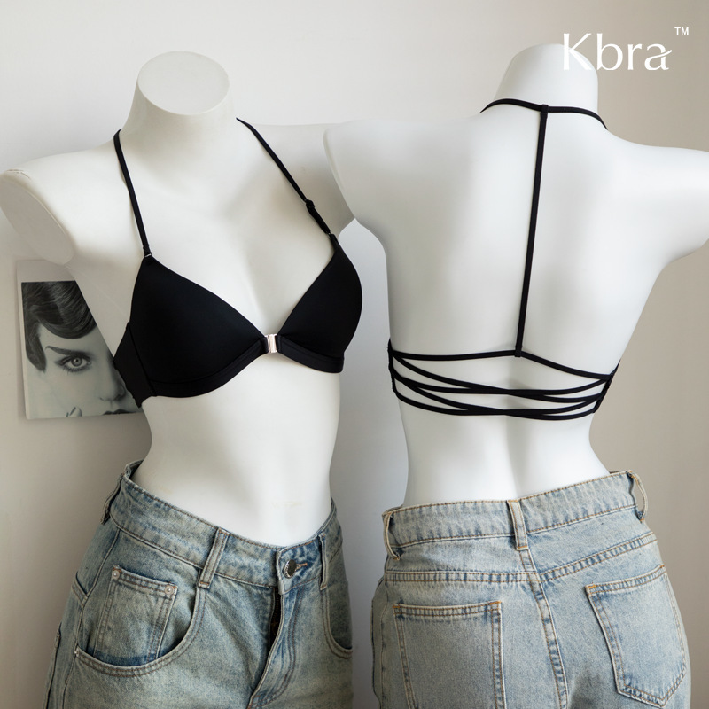 Sexy Front Button Beautiful Back Bra with Thin Shoulder Straps, Small Chest Triangle Cup, Smooth Seamless Bra, Large Open Back Wireless Bra Sexy Front Button Beautiful Back Bra with Thin Shoulder Straps, Small Chest Triangle Cup, Smooth Seamless Bra, Large Open Back Wireless Bra