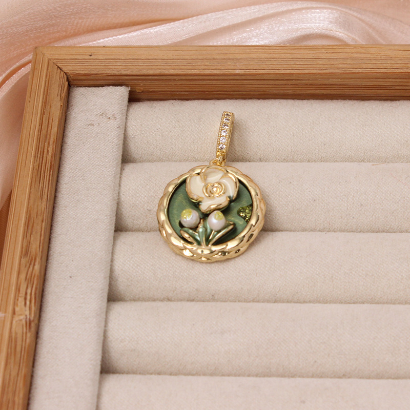 6g Weight Pendant Jewelry Making Type DIY Ornament Accessories Classification 1 Piece Quantity Freshwater Pearl, Copper Material Flower Pattern All Seasons Season Enamel Design Chinoiserie, Classical Style 1 Piece Freshwater Pearl Copper Flower Pendant 19