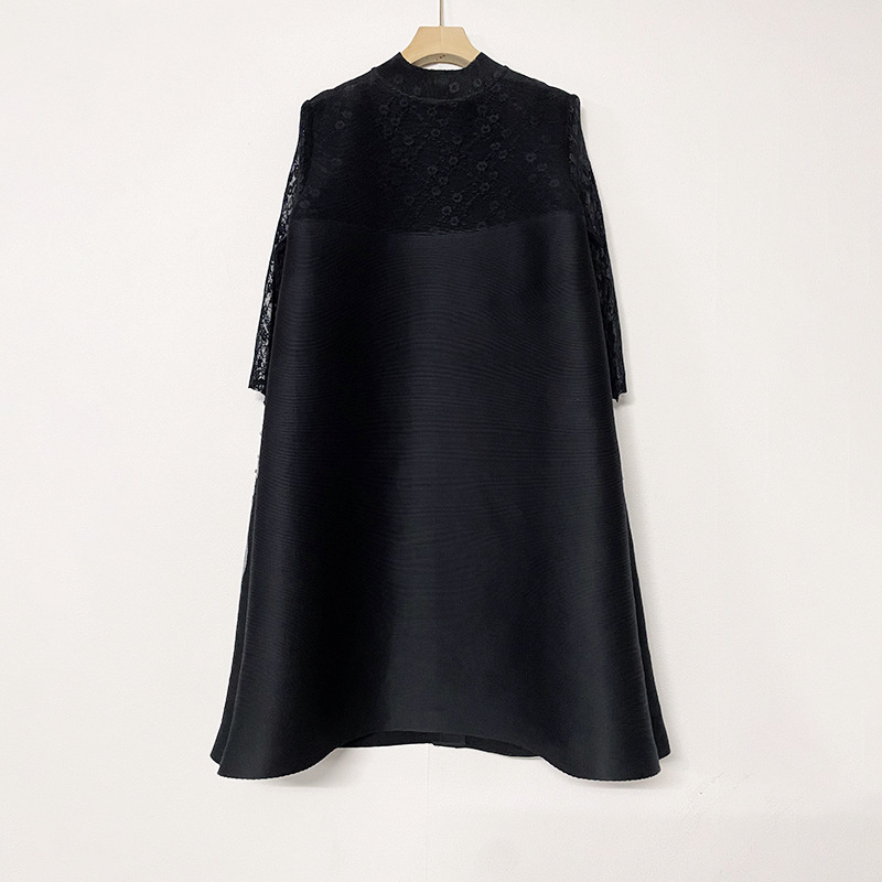 Abito donna midi in mesh plissettato e pizzo per taglie comode_voghion.com