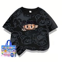 2025 かわいい男の子と女の子の Tシャツ夏の新しい漫画ラブブ半袖中型と大型の子供用カジュアルトップス