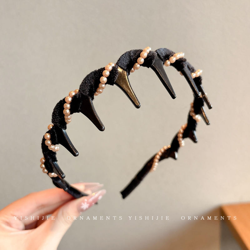 Diámetro flash Louis princesa de París, banda de cabello para la mujer no estrangulada, banda de cabello para lavar la cara, cabeza de cabeza alta con dientes antideslizantes, toque de cabello para el cabello