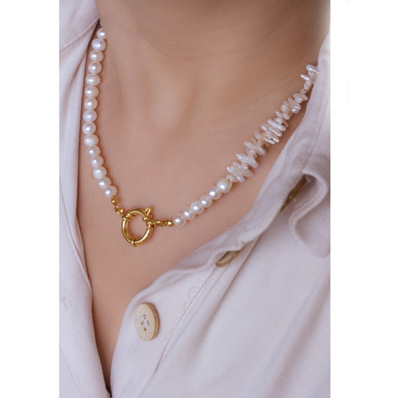 28g Weight Earrings, Necklace Classification 2 PCS/Package Quantity Holiday, Daily Occasion Freshwater Pearl, Titanium Steel Material Geometric Pattern Women's Gender Beaded Design Simple Style Style 2 PCS/Package Freshwater Pearl Titanium Steel Freshwater Pearl Jewelry Sets 19