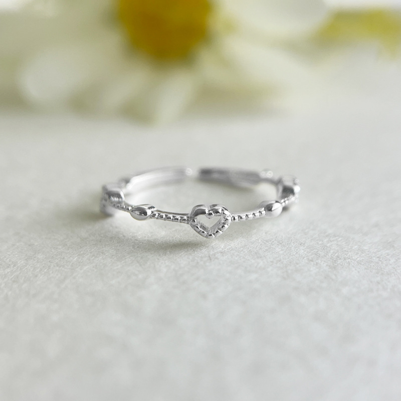 Herzförmiger Ring aus 925er Sterlingsilber für Damen, schlicht, kompakt, Mini, personalisierbar, offenes Herzdesign, Modell 5844B_voghion.com