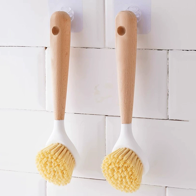 Long-Handle Pot Brush, Wooden or Plastic Handle, Multi-Function Kitchen Cleaning Brush