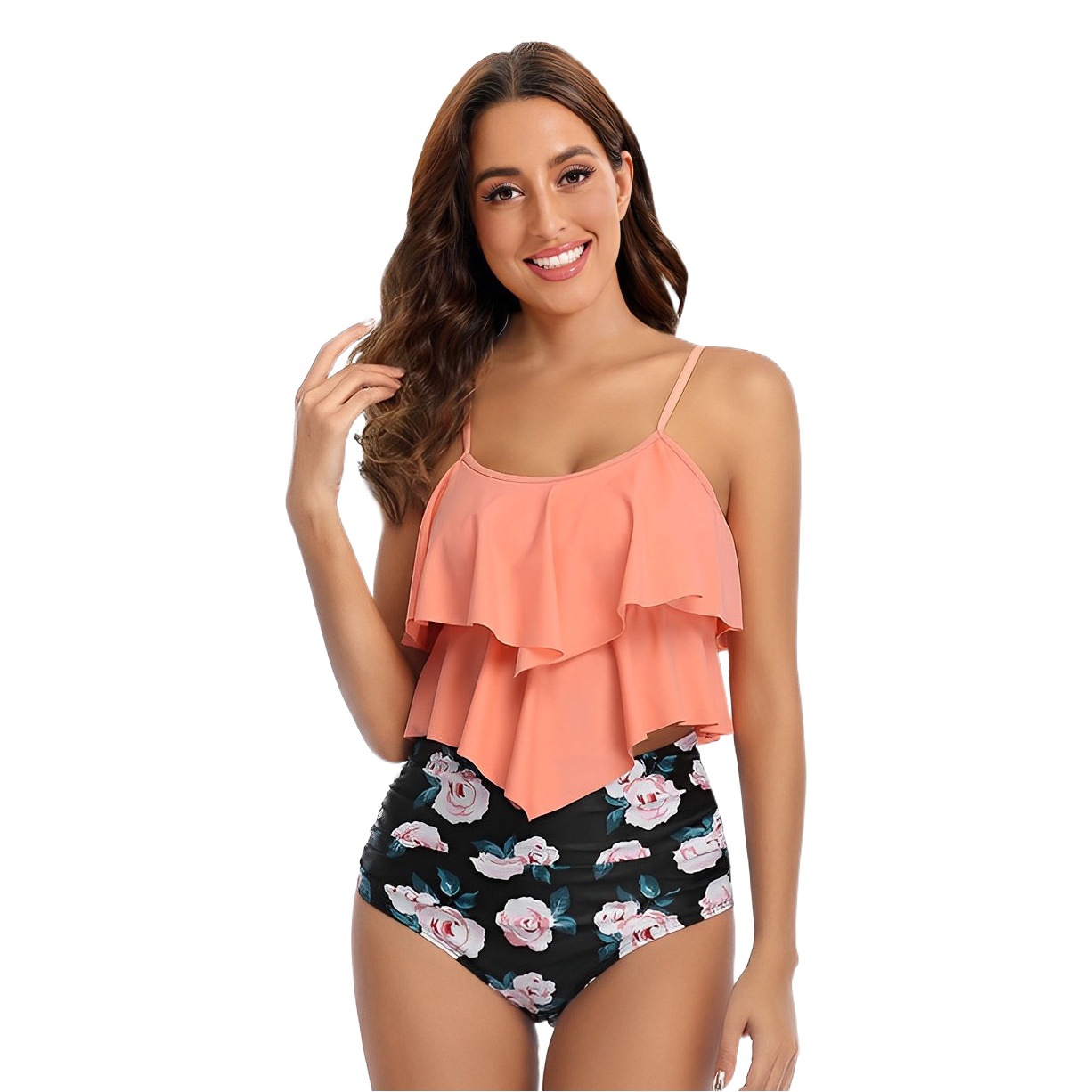Traje de Baño de Dos Piezas de Cintura Alta para Mujer, Estilo Europeo y Americano, Nuevo, con Volantes, Conservador, Bikini Dividido para Mujer, Venta en Amazon