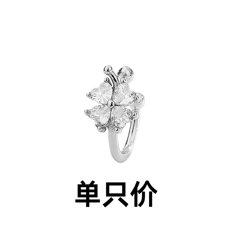 Серьги-ушные клипсы четырехлистный клевер, медь с 3A цирконием, 10×10 мм, без пирсинга