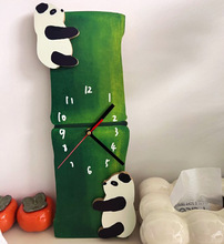 中国风创意可爱熊猫吃竹子挂钟装饰挂表挂钟手绘简约挂钟表时钟