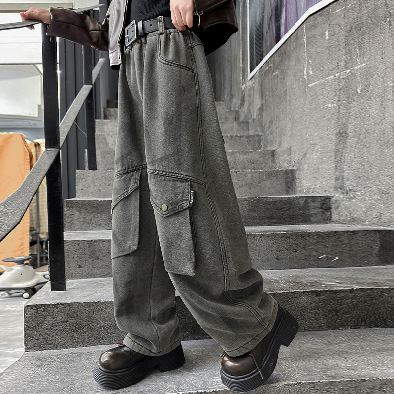 소녀 기모 청바지 2024 년 가을과 겨울 새로운 큰 어린이 원피스 벨벳 더러운 바지 어린이 겨울 두꺼운 양말 바지