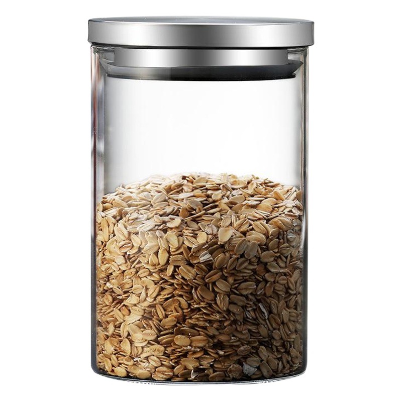 Fabricantes de frascos de vidrio sellados suministran frascos de té con tapa de acero inoxidable, frascos de almacenamiento de alimentos de vidrio de borosilicato de alta resistencia.