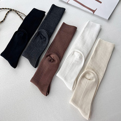 精梳棉小腿襪女及膝襪純色簡約堆堆襪豎條顯瘦襪子中厚無骨襪