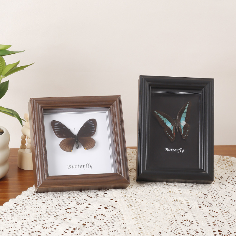 Cross-Border European-Style Retro Hollow Three-Dimensional Photo Frame Display Stand Butterfly Insect Specimen Frame Square 4inch 6inch Wooden Picture Frame