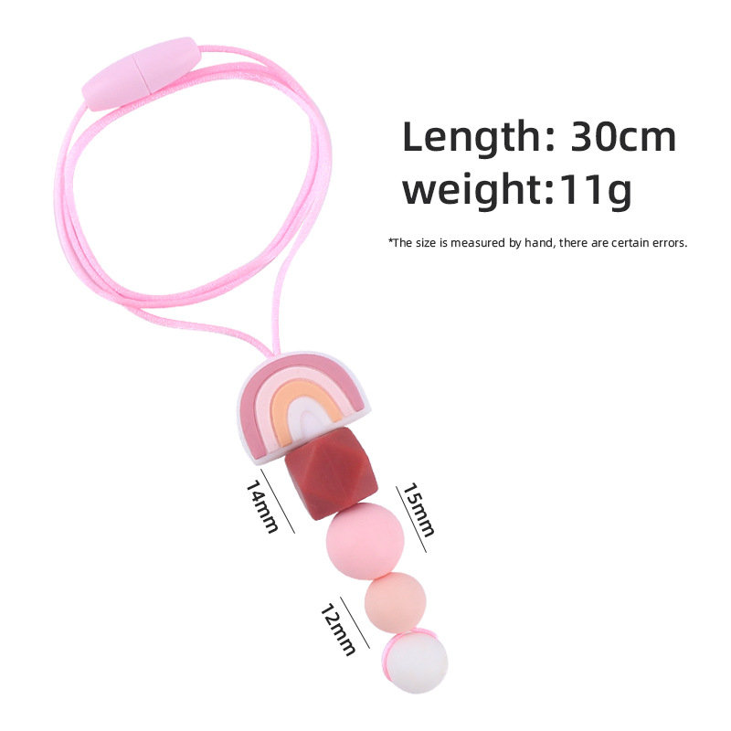 Bebé molar mordedor perlas colgante masticable colgante accesorios de ropa para niños de dibujos animados Arco Iris colgante collar mordedor