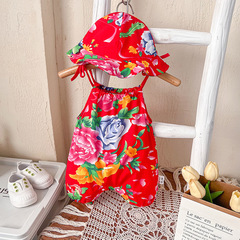 嬰兒衣服夏季吊帶包屁衣民族風東北大花連體衣新生女寶寶薄款爬服