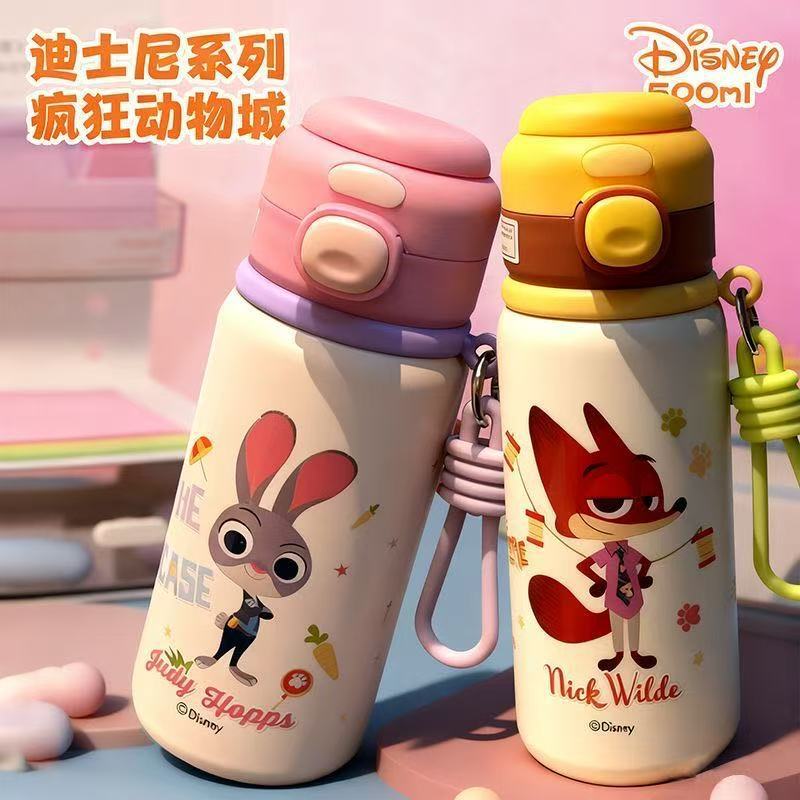 Mad Animal City Judy Nick Taza de calentamiento para chicas lindas tazas de paja portátiles para estudiantes de escuela primaria doble hervidor de agua