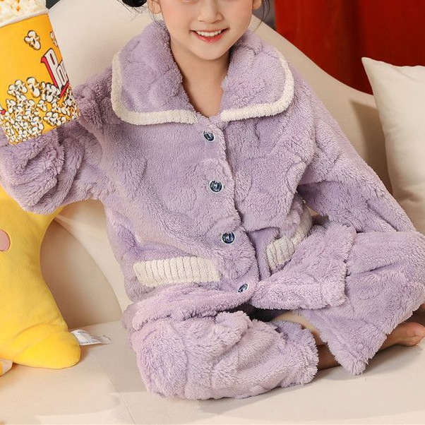 어린이 잠옷 소년 소녀 산호 양털 겨울 새 소년 겨울 두꺼운 플란넬  홈 옷