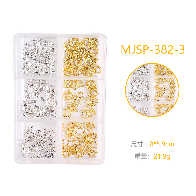 Cruz-frontera popular remache de uñas joyería no se desvanece mezclado 6-rejilla de metal largo hueco estrella Luna decoración de uñas
