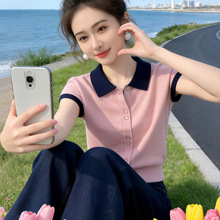 短袖t恤女2026新款显瘦百搭通勤夏季独特漂亮好看撞色POLO领上衣