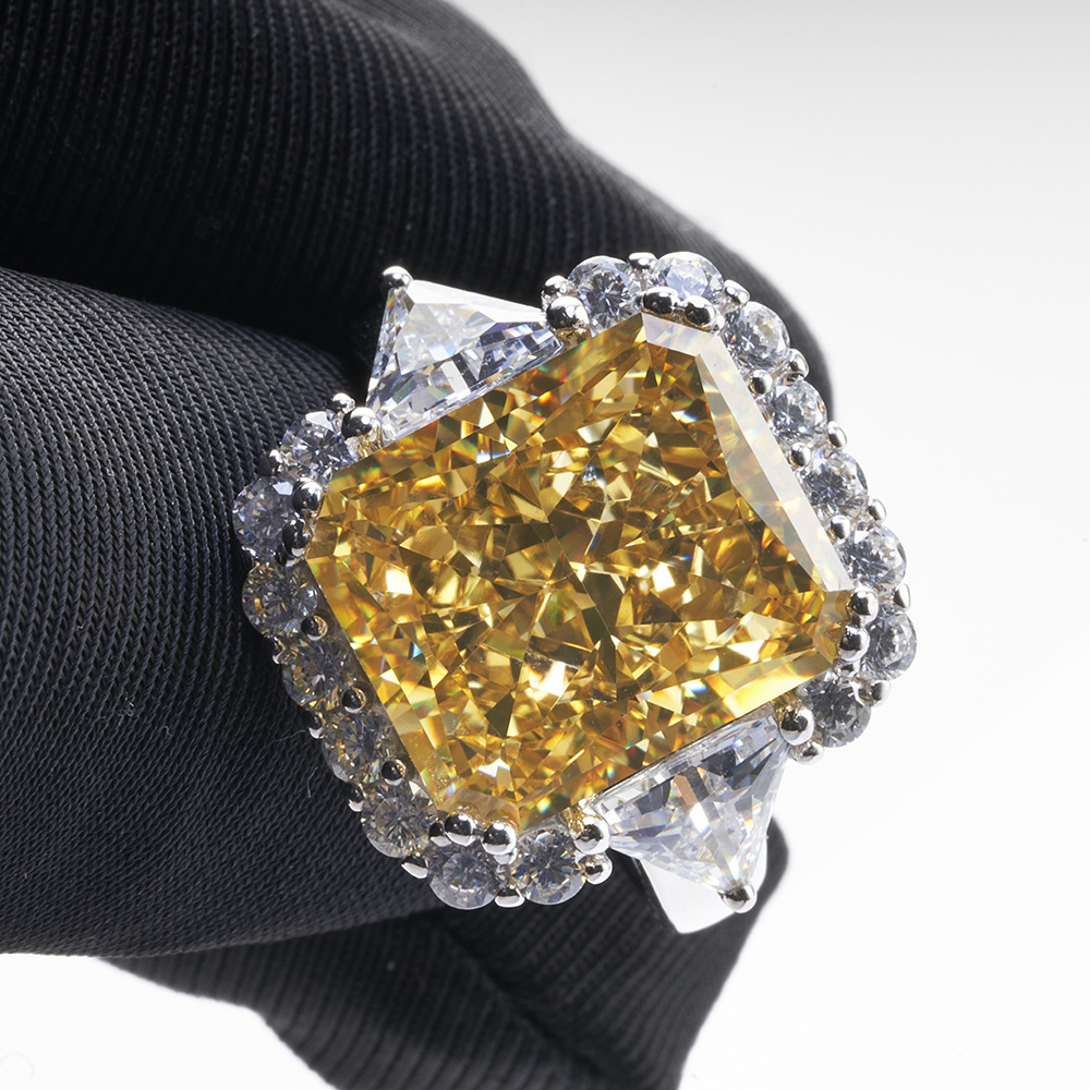 Anillo de diamantes de alto contenido de carbono de alta definición anillo de diamantes de alto carbono amarillo rosa de corte redeano anillo grande de 10 quilates transfronterizo caliente