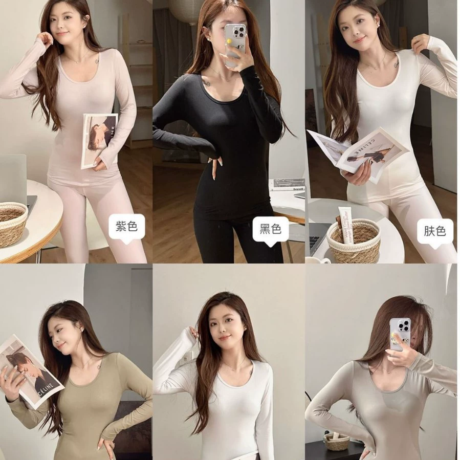 Подруга Da 3.0 Осенняя и зимняя температура Осенняя одежда Осенние брюки Женский костюм Нижний стройный костюм красоты кожи с круглым вырезом