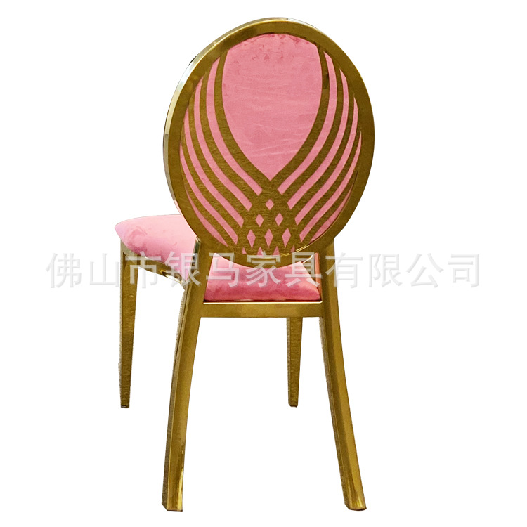Fábrica al por mayor Hotel banquete boda comedor silla boda galvanoplastia Silla de acero inoxidable Bolsa De Oro suave Silla de comedor de cuero