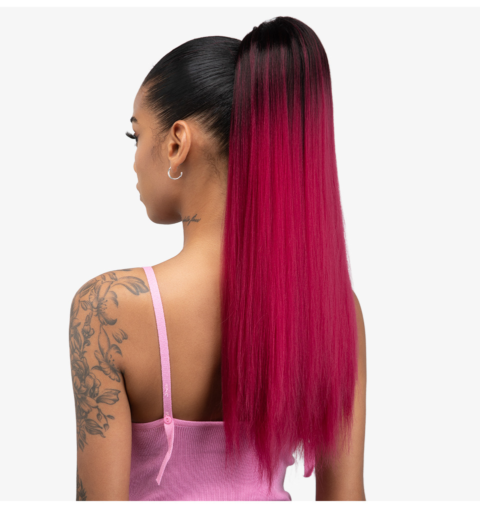 Sintētiski mati sievietēm ar gariem taisniem matiem, augsti pieaudzētiem aukliņu stila augstas temperatūras zīda viltus zirgaste_voghion.com