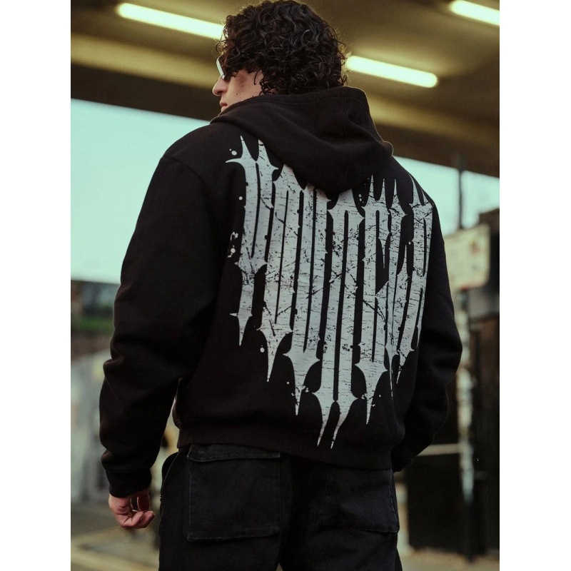 YOUNGLA American-style new men's zip-up hoodie, suitable for jogging, sports, fitness, and casual wear, with a printed design and a hood