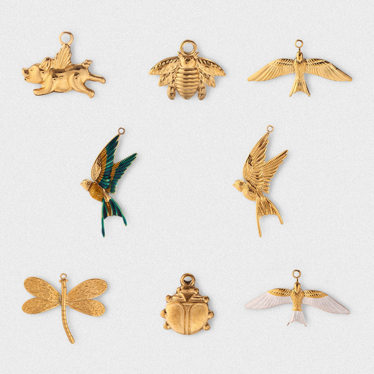 Decoding European and American Stainless Steel Flying Animal Insect Bird Oil Drop Necklace Pendant Accessories DIY Cross-Border Ins Popular Decoration