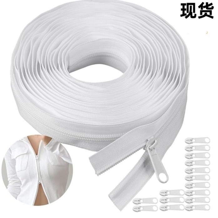 in stock cut nylon zipper 10 meters 20 meters with black and white zipper head luggage clothing bags sofa cover accessories