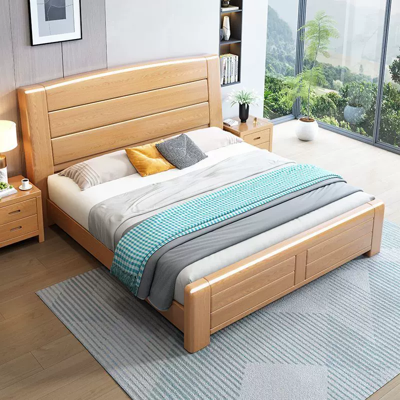 榉木实木床中式1.8米主卧大床储物双人床1.2米家用单人床厂家直销