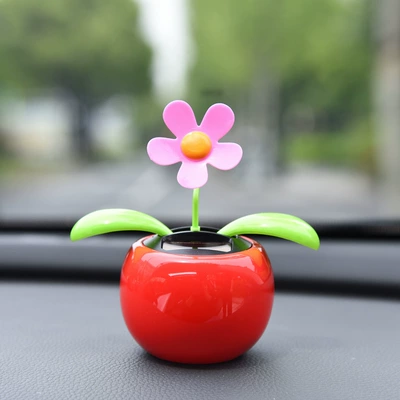 Car ornaments Solar-Powered Car Dashboard Ornament - apple-blossom-red