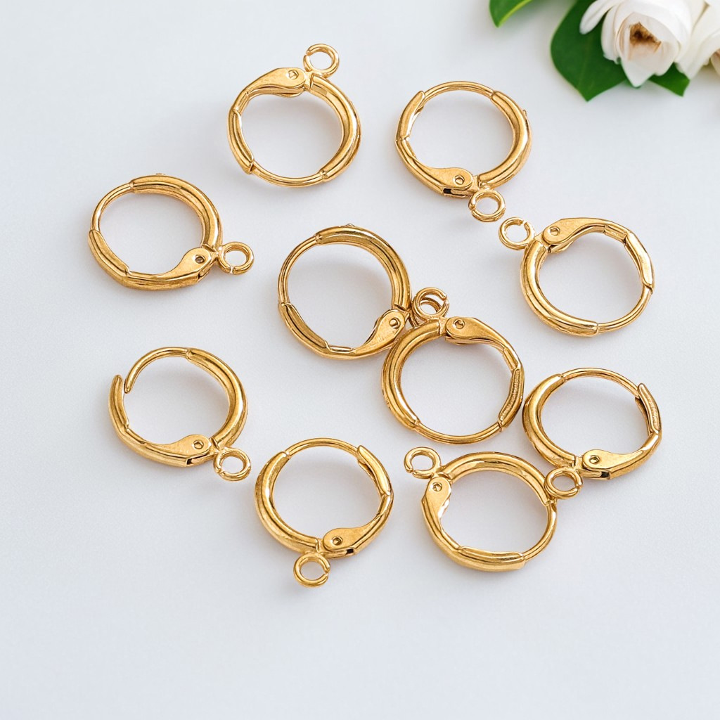 Acero inoxidable recubierto de oro de 18 quilates gancho francés redondo de un solo orificio gancho para la oreja anillo de la oreja diy aretes hechos a mano aretes dorados