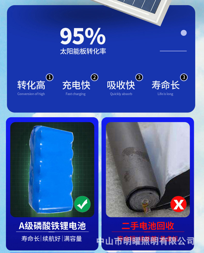 太阳能灯户外庭院灯家用新农村超亮大功率防水6米工程款照明路灯8详情13