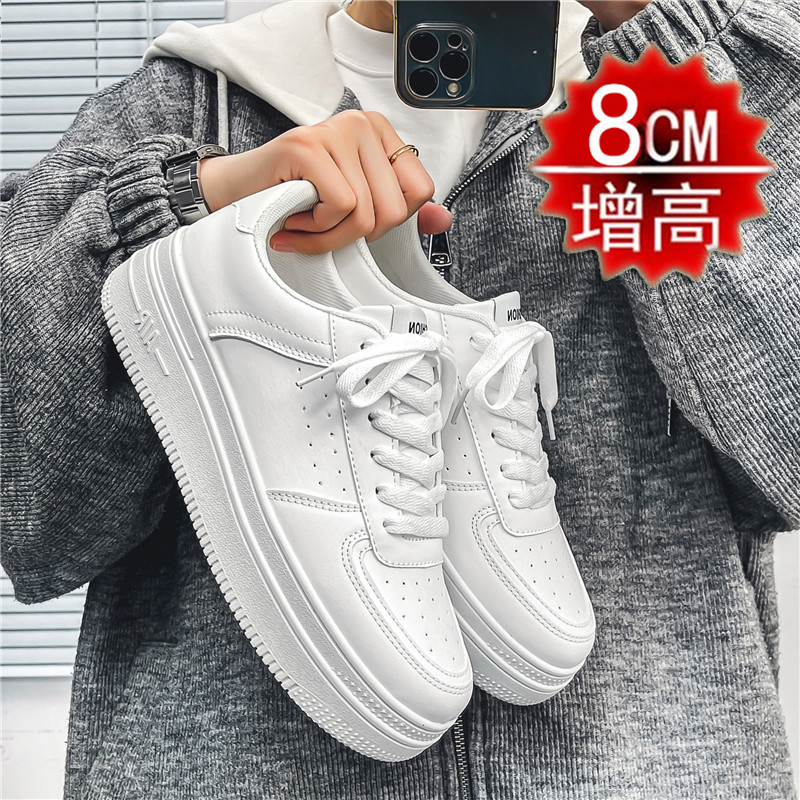 Invisible Inner Height Increase 8Cm6Cm White Shoes for Men 2025 Spring New Thick-Soled Casual Sneakers