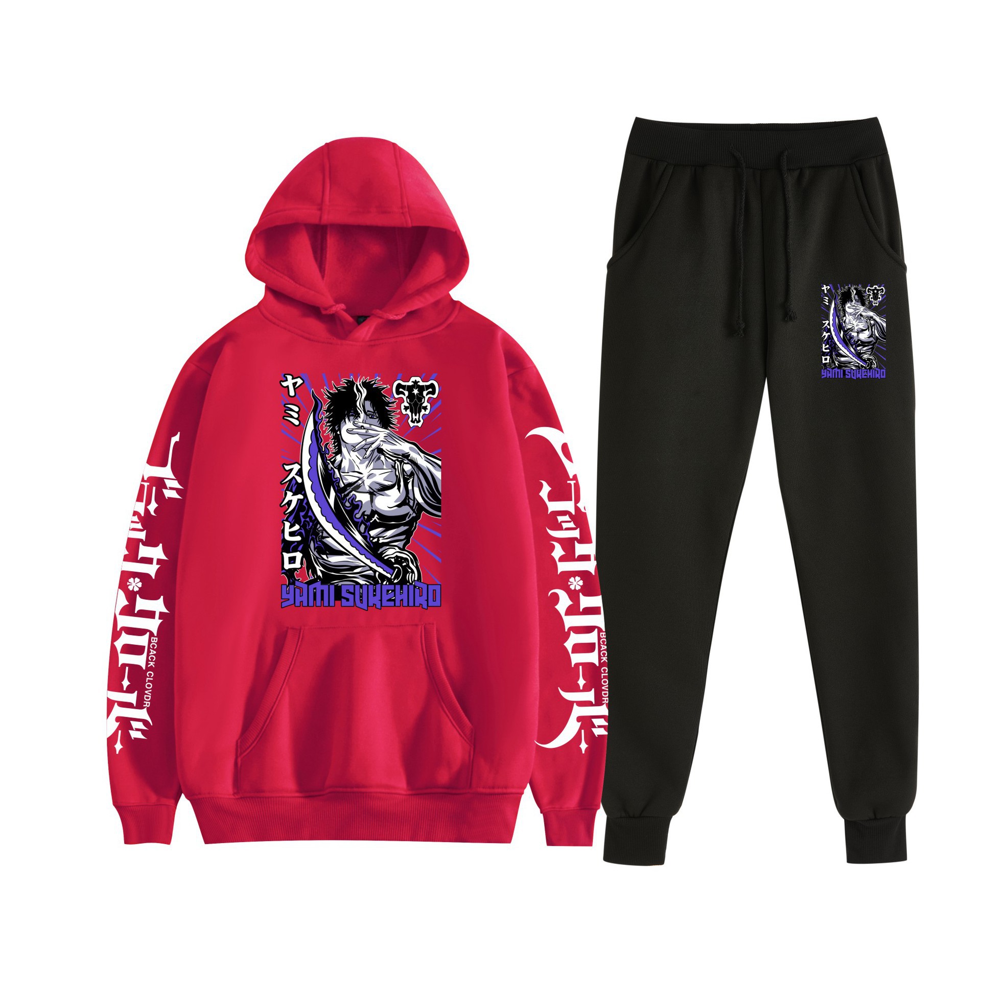 Trébol de cuatro hojas negro nuevo estilo transfronterizo Black Clover pareja suéter con capucha hombres y mujeres pantalones de dos piezas