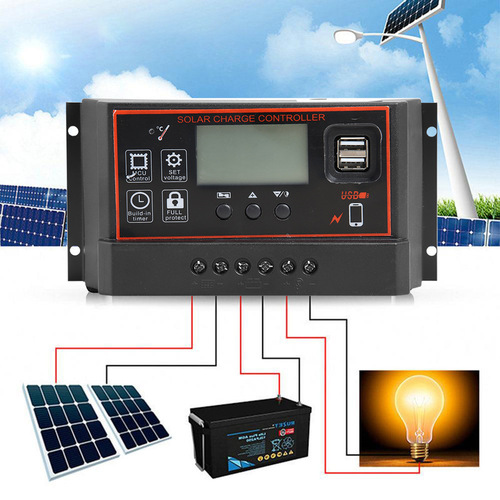 Solar Panel Controller 12V 24V Automatic Adaptation Controller 10A 60A USB Photovoltaic Panel Controller