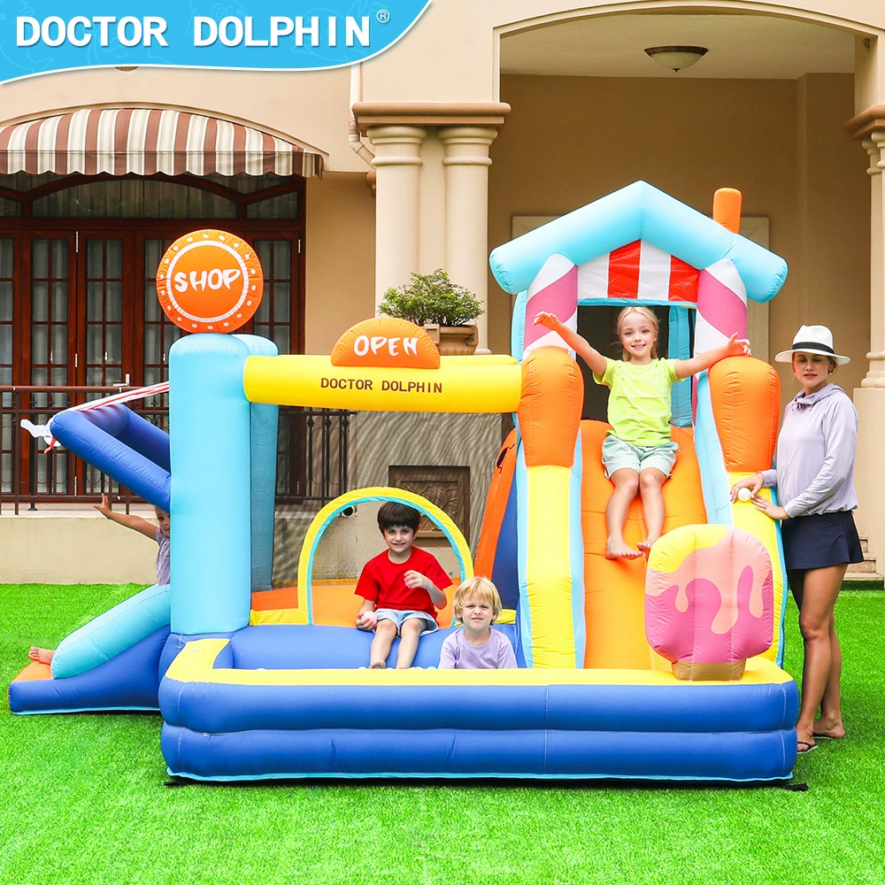 Надувной батут-горка «Замок Доктора Дельфина» для детей, домашний, небольшой, комбинированный, для развлечений