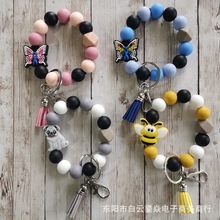 跨境热销简约硅胶手环手链手镯钥匙挂件手腕流苏硅胶珠子手串批发