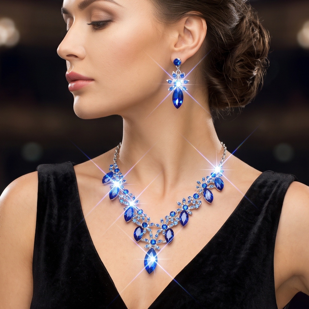 Source factory European and American style exaggerated retro necklace set for women, luxury crystal banquet dress accessories, clavicle chain