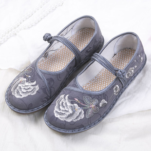 2025 New Spring Old Beijing Cloth Shoes Women's Fashion Han Dynasty Flat Handmade Embroidered Shoes Soft Soled Shoes for Middle-Aged and Elderly Mothers