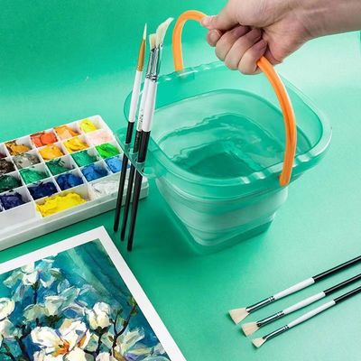 折叠洗笔桶美术硅胶大号水桶水粉丙烯油画颜料桶可伸缩涮笔筒|ru