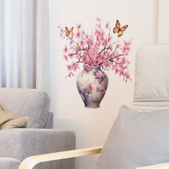 外貿唯美浪漫花朵花瓶臥室客廳玄關家居裝飾牆貼貼紙自粘批發跨境