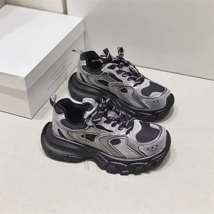 Genuine Leather Distressed Thick Soled Dad Shoes Ins 2024 Spring New Height Increasing and Slimming Casual Sports Shoes_voghion.com