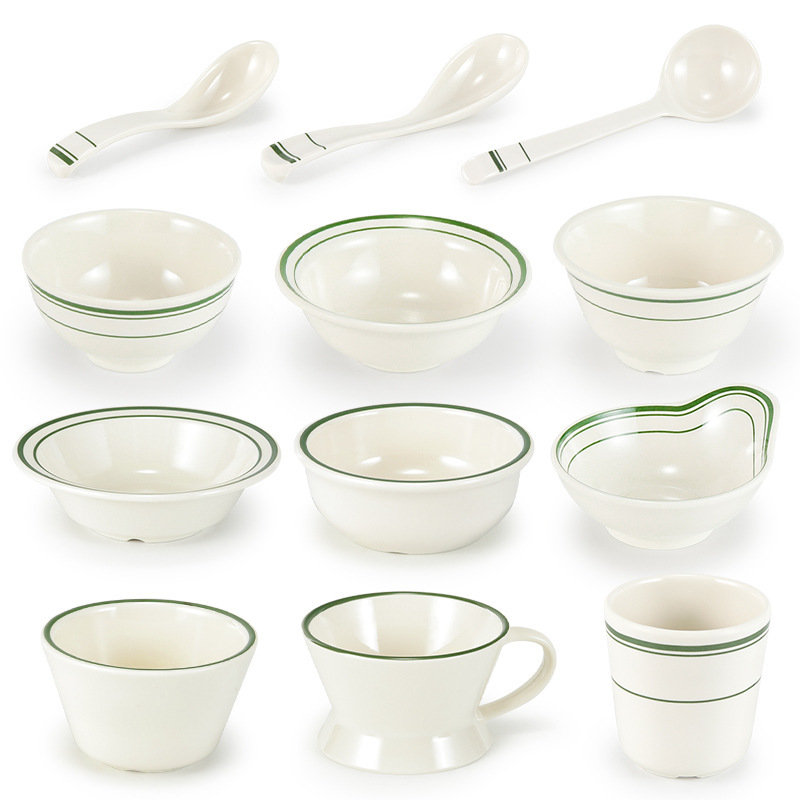 Four-piece set of melamine hot pot tableware dishes cup spoon set hotel restaurant plastic soup bowl small rice bowl commercial Four-piece set of melamine hot pot tableware dishes cup spoon set hotel restaurant plastic soup bowl small rice bowl commercial